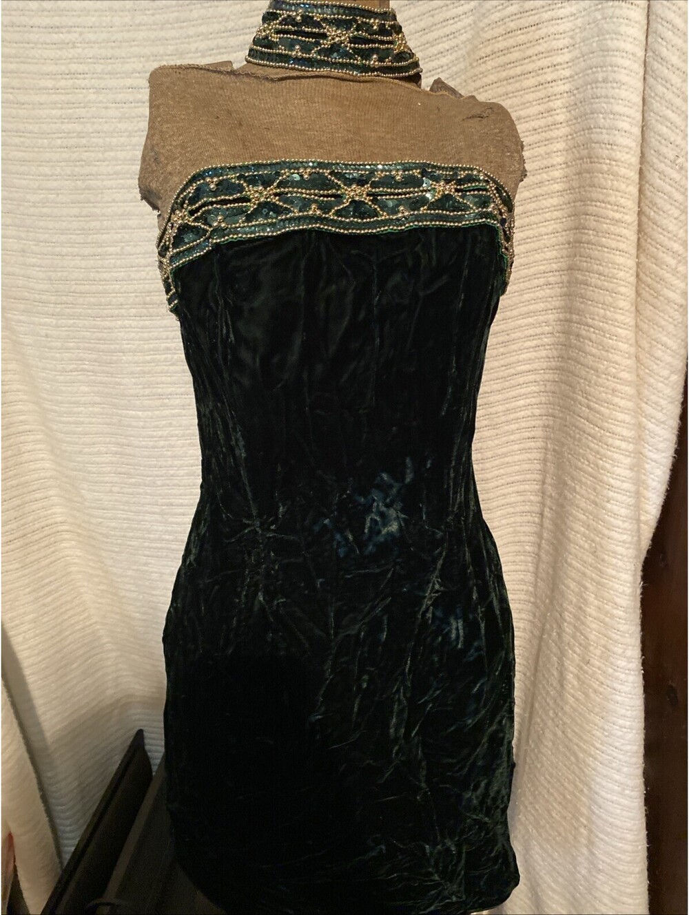 VTG Jessica McClintock Gunne Sax Black Velvet Gold Cocktail Dress Womens 8